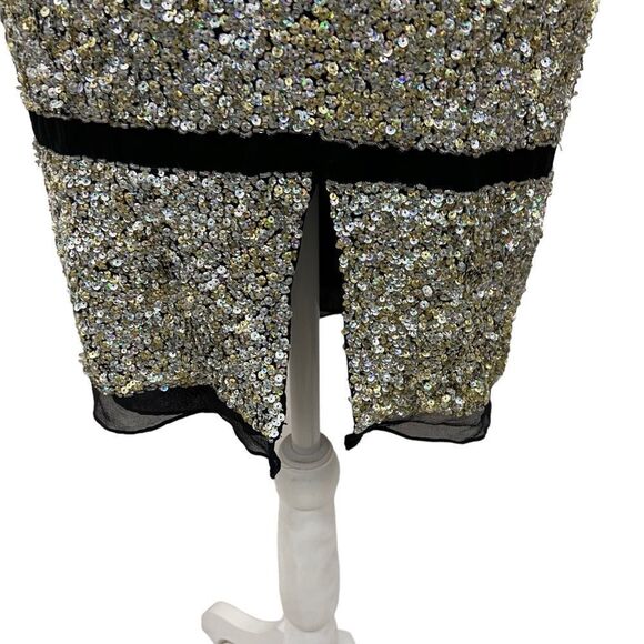 Basix II Brand Silver and Gold Sequin Silk Mini Dress Size 2 - Picture 6 of 13